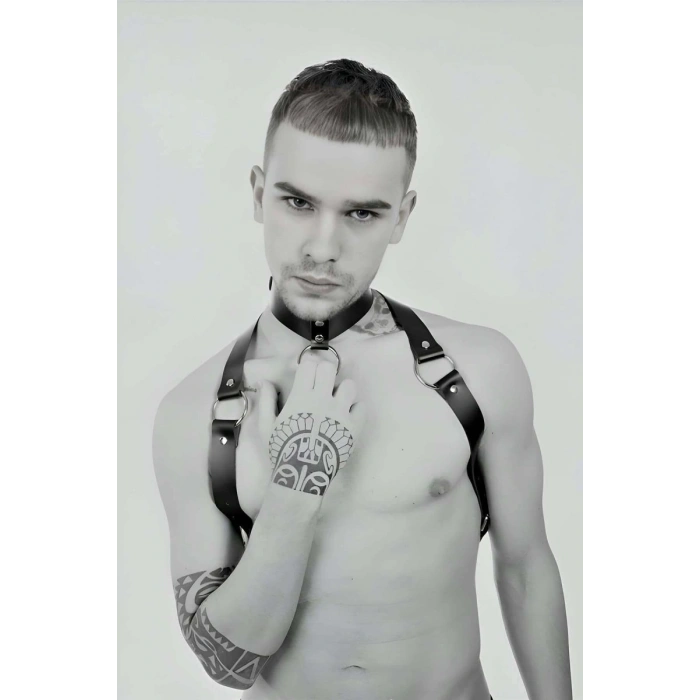 Tasmalı Seksi Deri Erkek  Harness - m35
