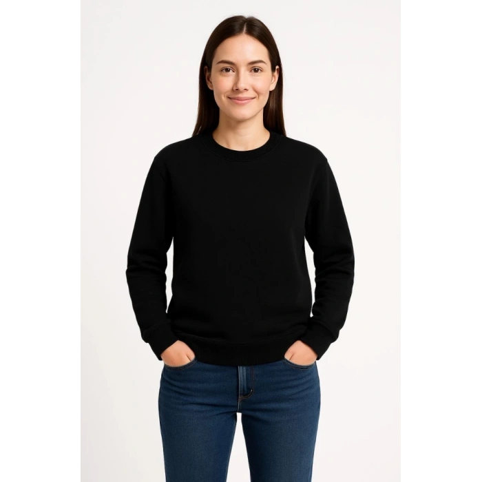 Üç İplik Düz Bisiklet Yaka SweatShirt  - Siyah