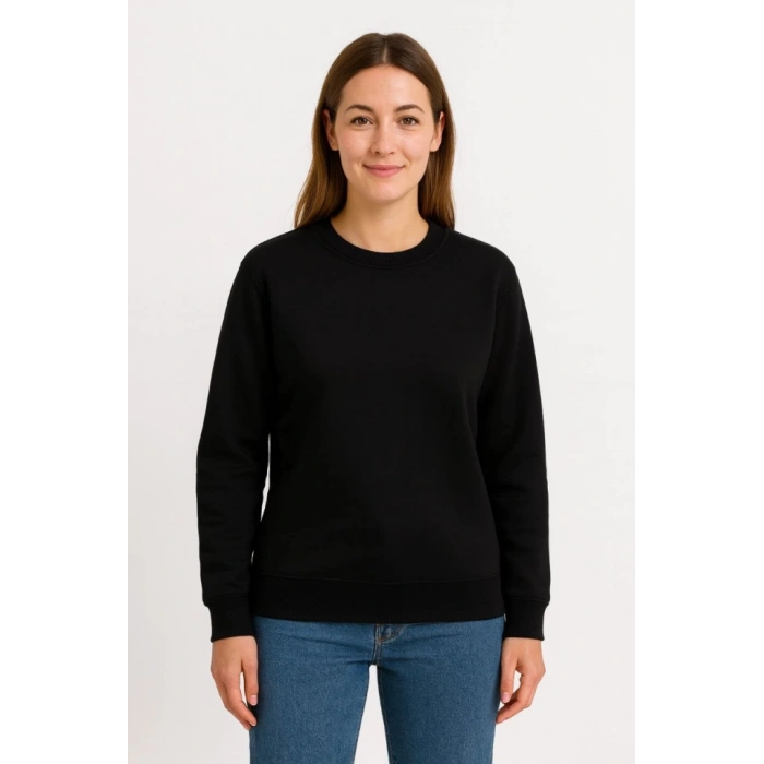 Üç İplik Düz Bisiklet Yaka SweatShirt  - Siyah