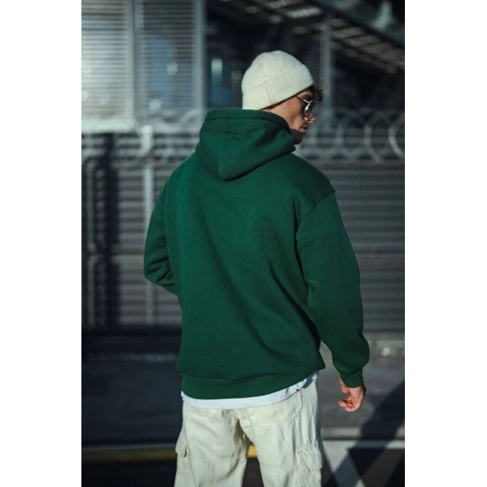 Üç İplik Penye Kapşonlu Basic SweatShirt - Haki