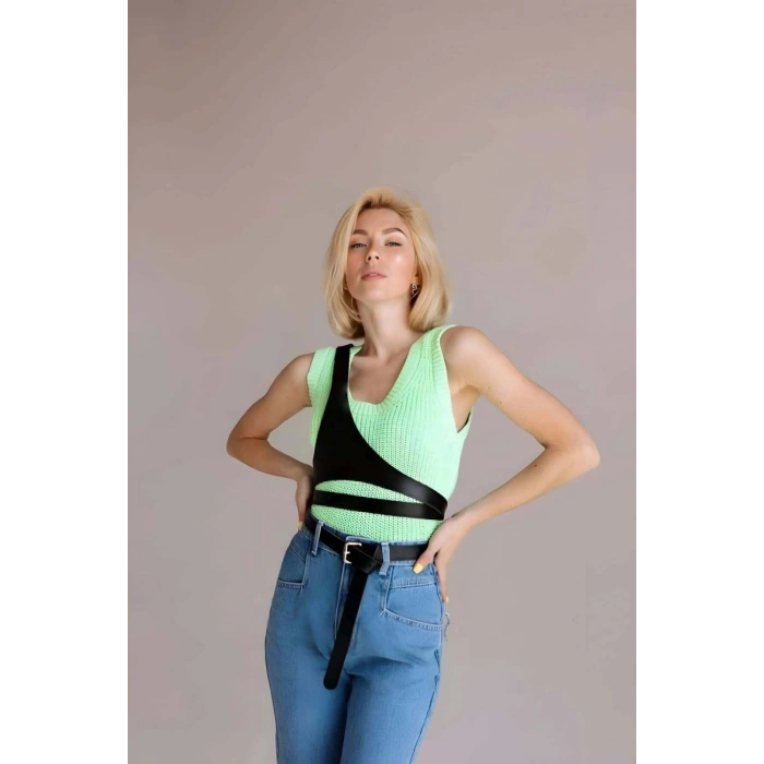 Üçgen Giysi Göğüs Kemeri, Tek Omuzdan Askılı Deri Harness - 1120