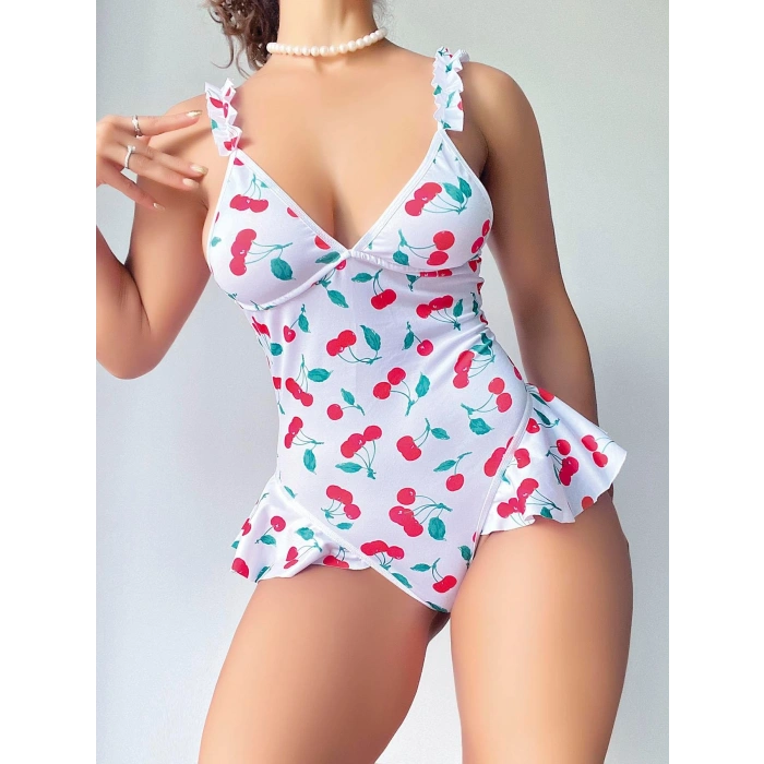 Vişne Desenli Fantezi Body