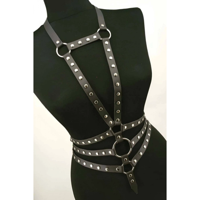 Zımba Detaylı Şık Deri Harness Korse - 546