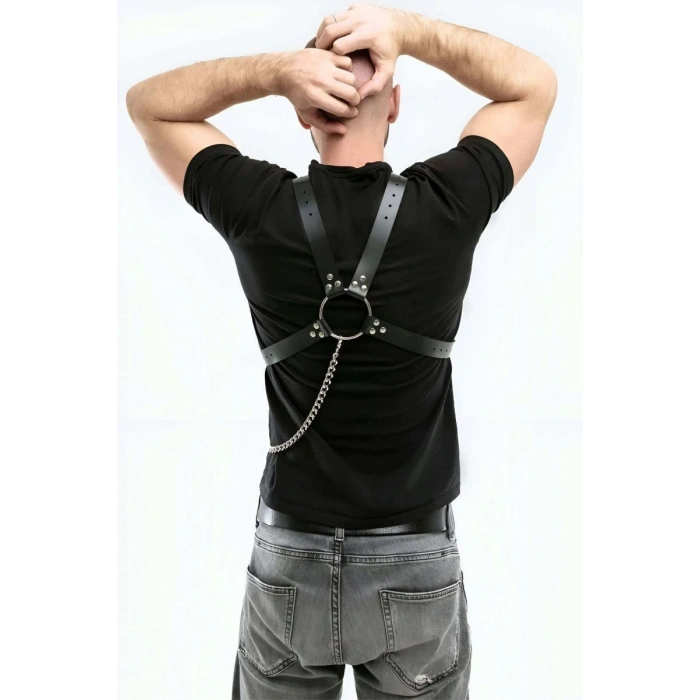 Zincir Detaylı Deri Erkek  Göğüs Harness - m95