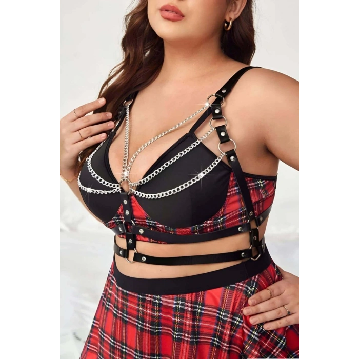 Zincir Detaylı Deri Göğüs Harness - 808
