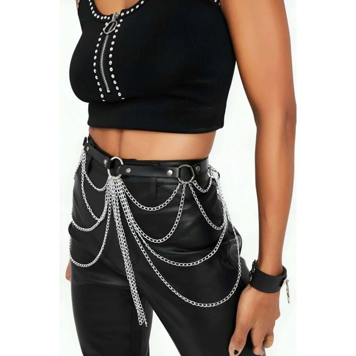 Zincir Detaylı Şık Deri Harness Kemer - 512