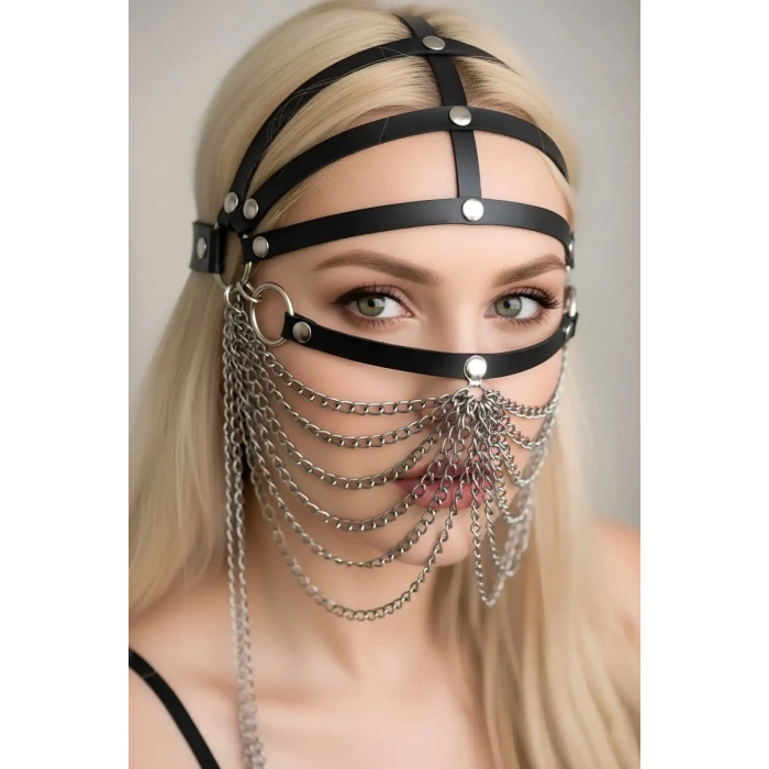 Zincirli Deri Seksi Maske - 465