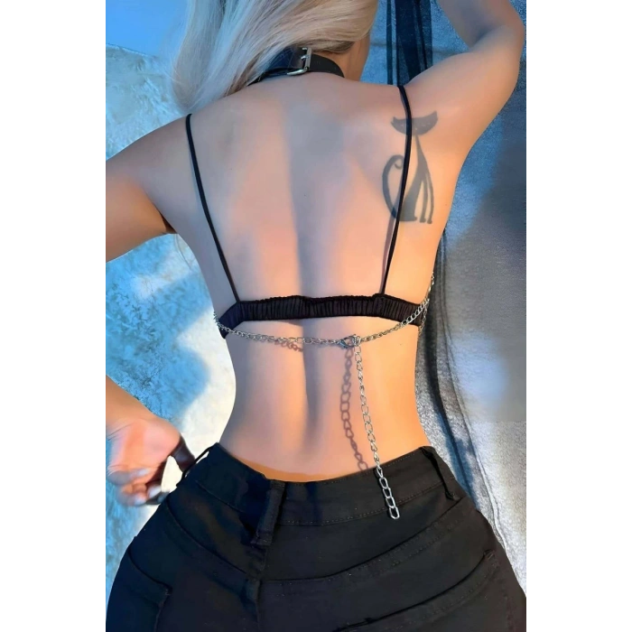 Zincirli Giysi Üzeri Göğüs Harness, Crop Büstiyer - 1165