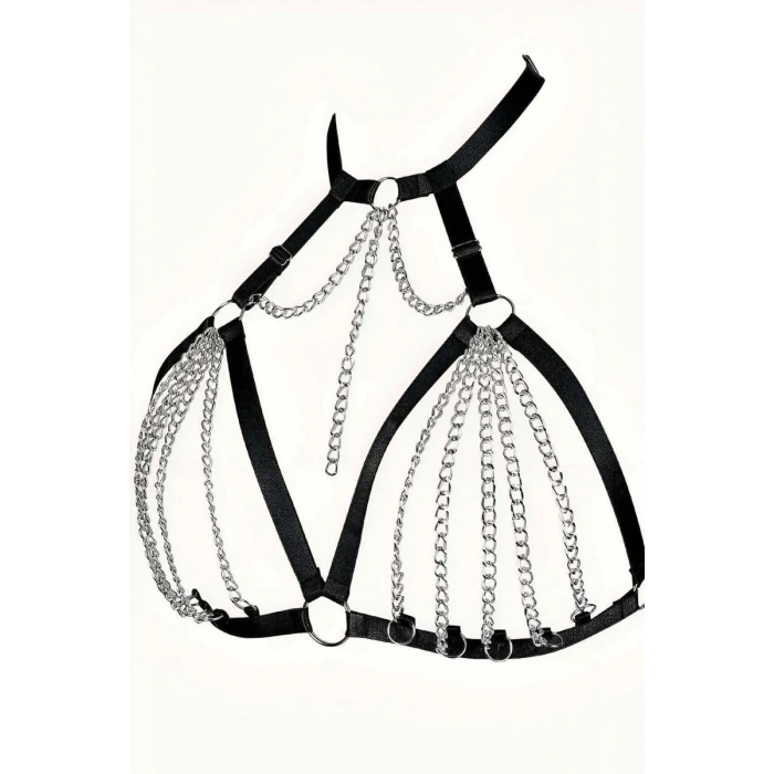 Zincirli Lastik Seksi Göğüs Harness - 805