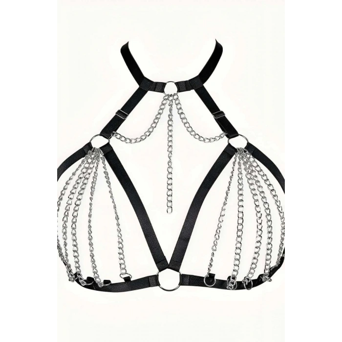 Zincirli Lastik Seksi Göğüs Harness - 805