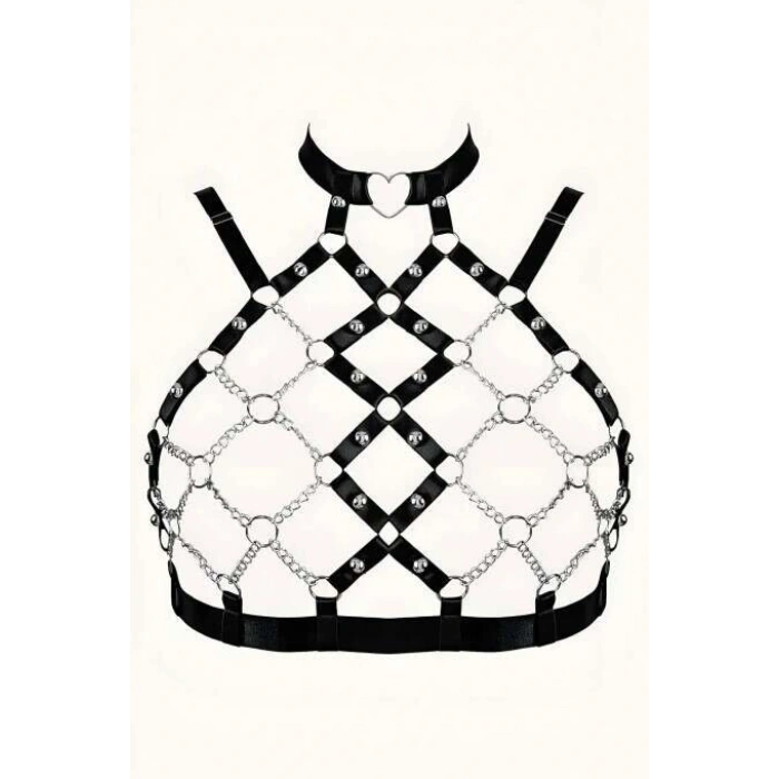 Zincirli Seksi Lastik Göğüs Harness - 926