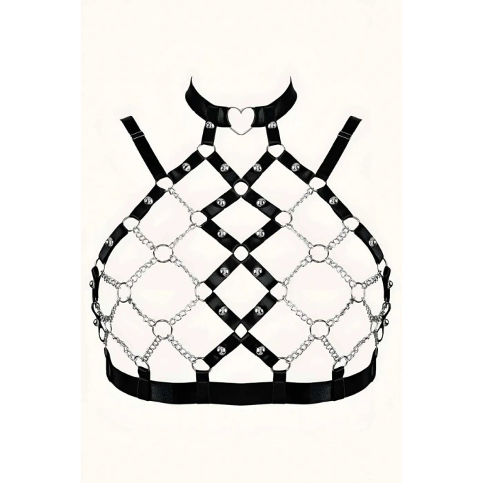 Zincirli Seksi Lastik Göğüs Harness - 926