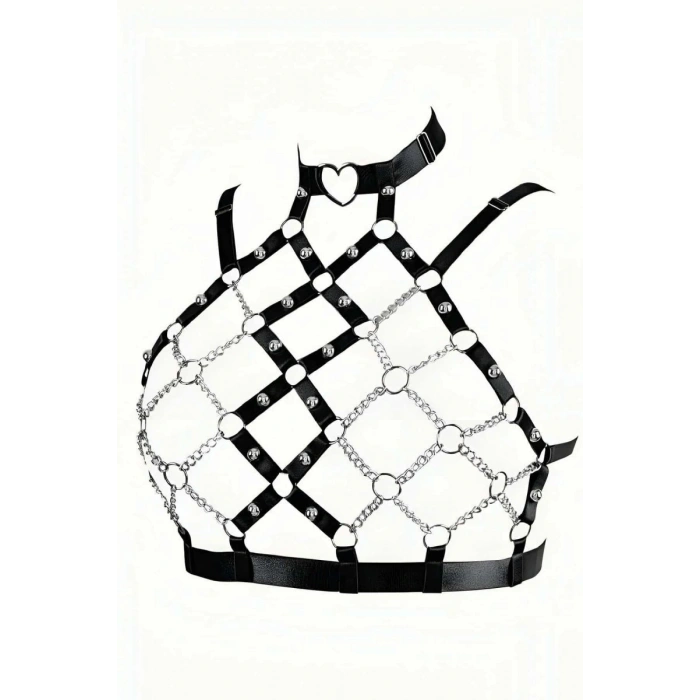 Zincirli Seksi Lastik Göğüs Harness - 926