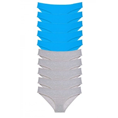 10 Adet Süper Eko Set Likralı Kadın Slip Gri Mavi