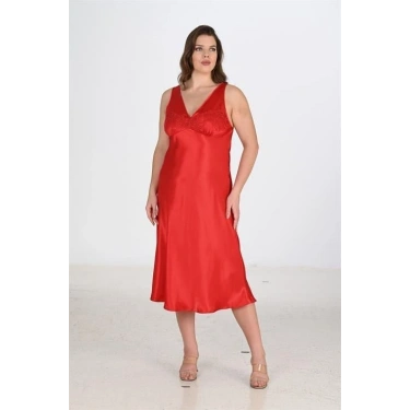 2li Kırmızı Sabahlık Takımı Bigsize 6226