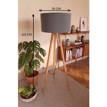 3 Ayaklı Tripod Lambader Antrasit Gri Kumaş Başlık