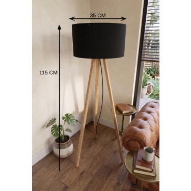 3 Ayaklı Tripod Lambader Siyah Kumaş Başlık