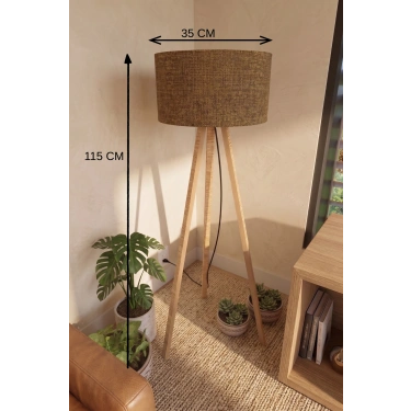 3 Ayaklı Tripod Lambader Tütün Kahve Kumaş Başlık