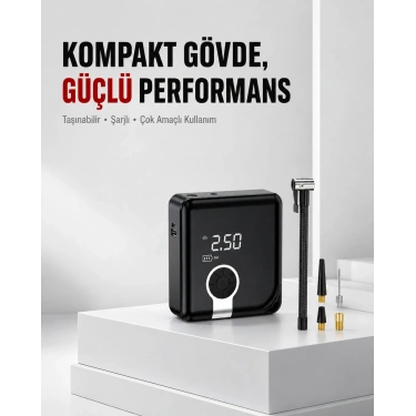 6000mAh Bataryalı Type-C Şarjlı Diyafram Tip Kompresör LED Işıklı