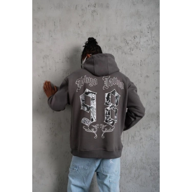 98 Baskılı Kapşonlu Sweat - Gri