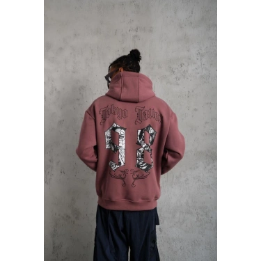 98 Baskılı Kapşonlu Sweat - Gül Kurusu