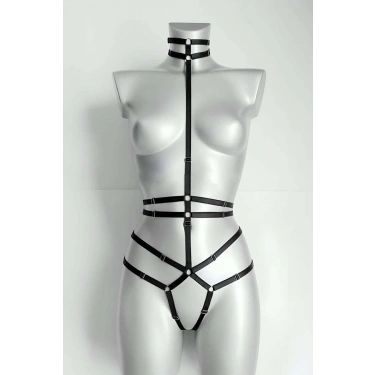Ağ Kısmı Açık Seksi Jartiyer Harness - 370