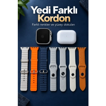 Akıllı Saat Bluetooth Aramalı ve 7 Kordonlu Set