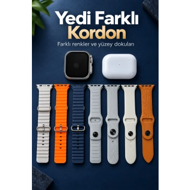 Akıllı Saat Bluetooth Aramalı Ve 7 Kordonlu Set