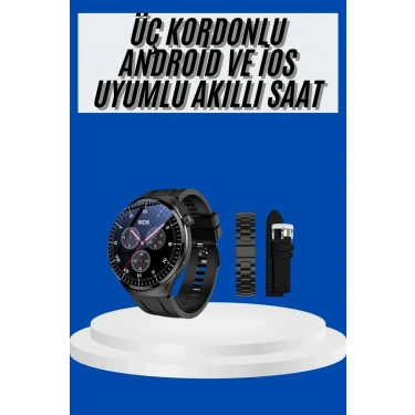 Amoled Ekran Akıllı Saat Üç Kordonlu İos Android Uyumlu