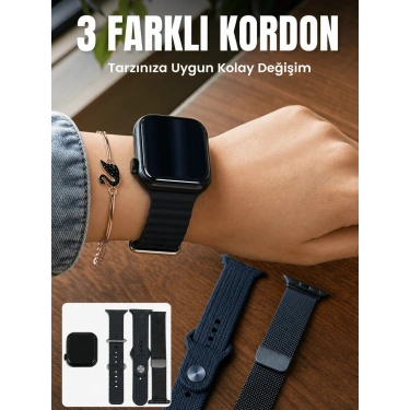 AMOLED Ekranlı Bluetooth Aramalı 3 Kordonlu Akıllı Saat