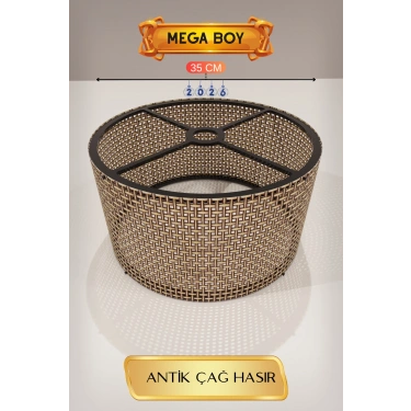 Antik Çağ Hasır Lambader Başlığı 35 CM Mega Boy