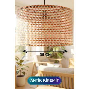 Antik Kiremit Hasır Kumaş Başlıklı Sarkıt Avize 35 CM