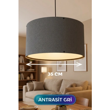 Antrasit Gri Kumaş Başlıklı Sarkıt Avize 35 CM