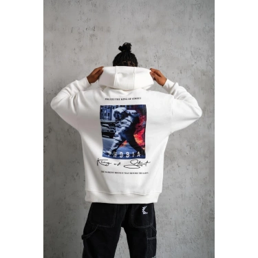 Astronot Baskılı Kapüşonlu Sweat - Beyaz -