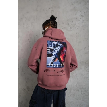 Astronot Baskılı Kapüşonlu Sweat - Gül Kurusu