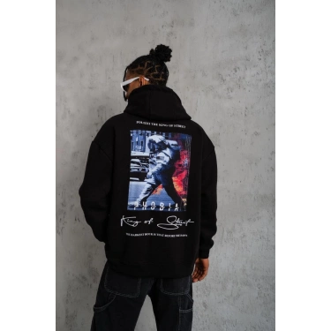 Astronot Baskılı Kapüşonlu Sweat - Siyah -