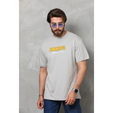 Basic Bisiklet Yaka Oversize T-Shirt - Gri -