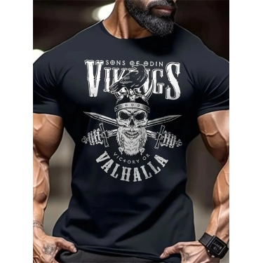 Baskılı Oversize Bisiklet Yaka T-shirt - Siyah