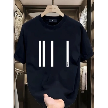 Baskılı Oversize Bisiklet Yaka T-shirt - Siyah