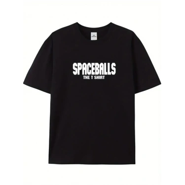 Baskılı Oversize Bisiklet Yaka T-shirt - Siyah