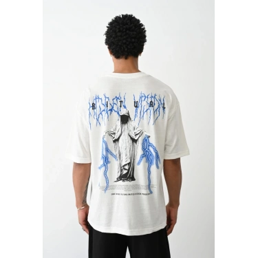 Baskılı Oversize T-Shirt - Beyaz -