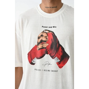 Baskılı Oversize T-Shirt - Beyaz -