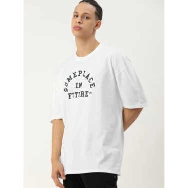 Baskılı Oversize T-shirt - Beyaz -