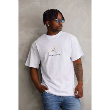 Baskılı Oversize T-Shirt - Beyaz -