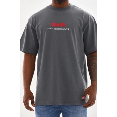 Baskılı Oversize T-Shirt - Füme -