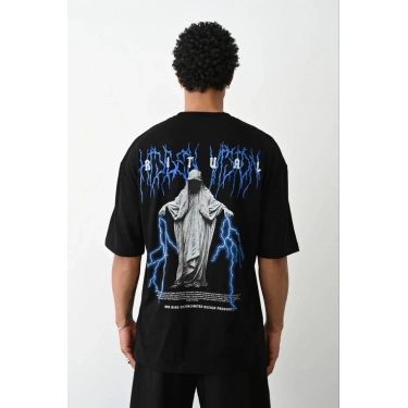 Baskılı Oversize T-Shirt - Siyah -