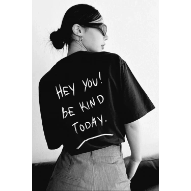 Baskılı Oversize T-Shirt - Siyah -