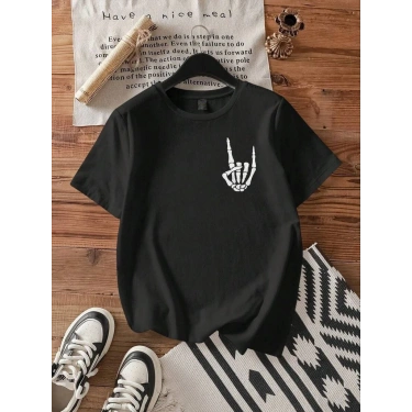 Baskılı Oversize T-shirt - Siyah -