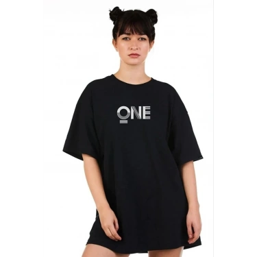 Baskılı Oversize T-Shirt - Siyah -
