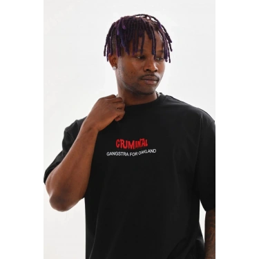 Baskılı Oversize T-Shirt - Siyah -